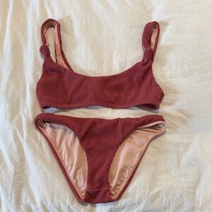 Scrunchie Knotted Bikini Set in Burgundy from J Crew
